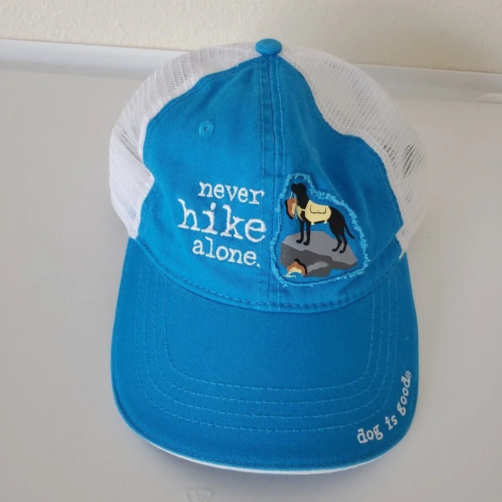 Dog Is Good Baseball Cap "Never Hike Alone" one size fits most Blue White Cotton - Picture 12 of 12